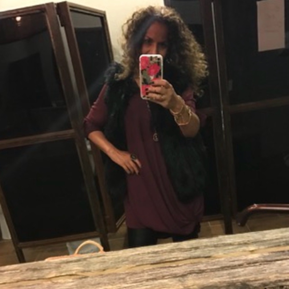 Topshop Burgundy Draped Wrap‎ Front Roll Tab Sleeve Tunic Top US 4